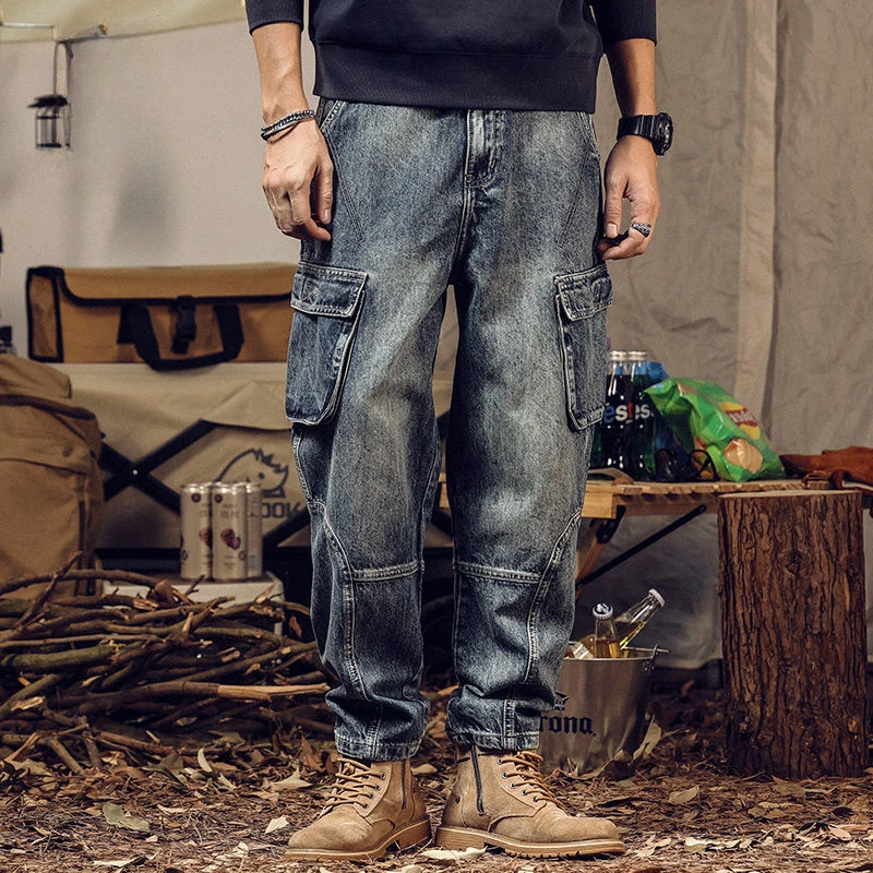 Large Pockets Jeans Straight Leg Cargo 1