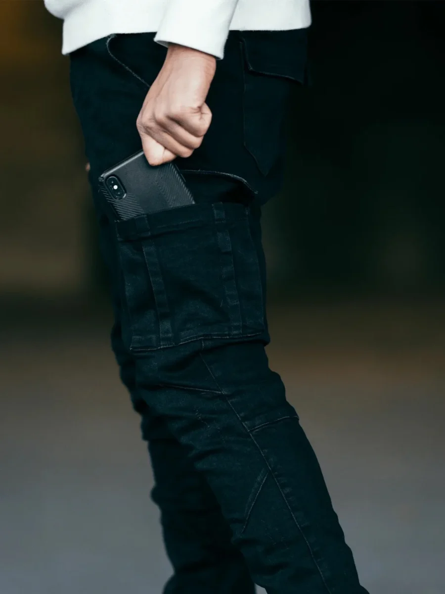 Black Multi Pockets Denim Cargo Pants 2