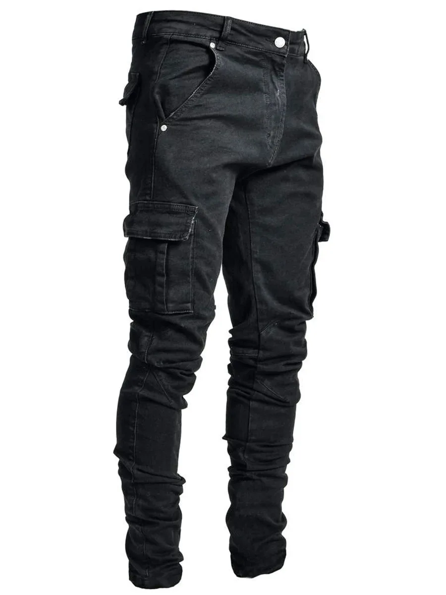 Black Multi Pockets Denim Cargo Pants 1